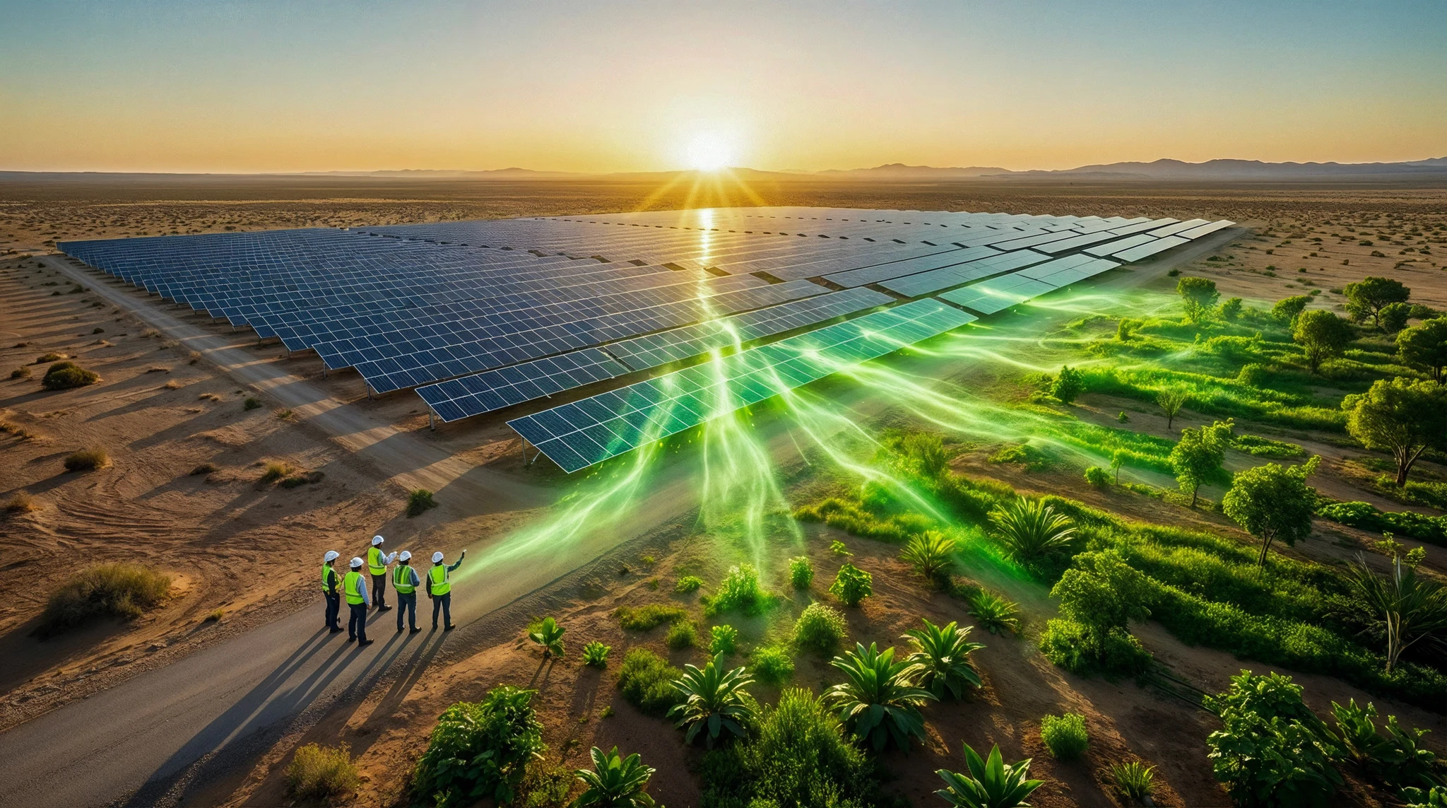 Green Revolution solar power park at sunrise