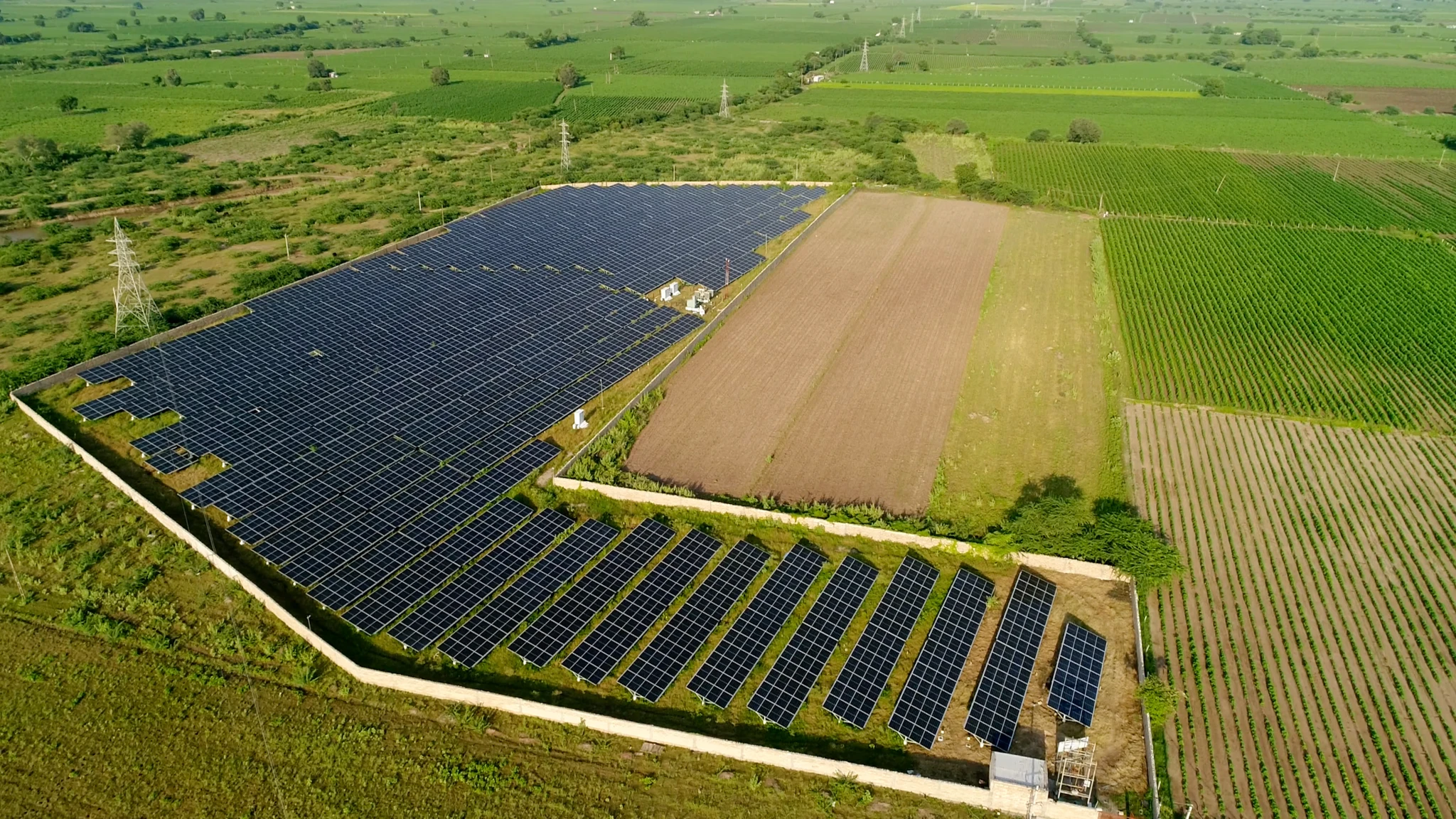 Aerial view of solar power park